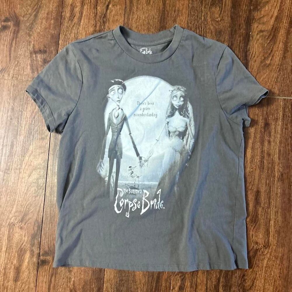 Women’s M Tim Burton Corpse Bride Graphic T Shirt Victor Emily Movie Tee Gray